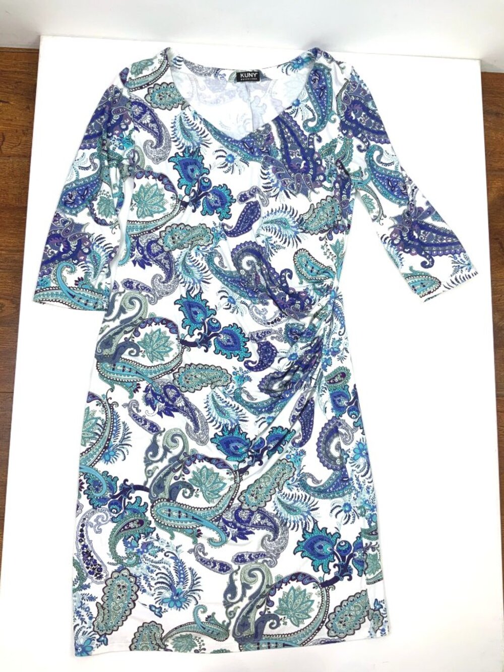 Kuny Barcelona Spanish Resort Wear Paisley Rushed Dress Sz 6 - Picture 15 of 16